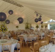 Marquee with blue and white colour scheme